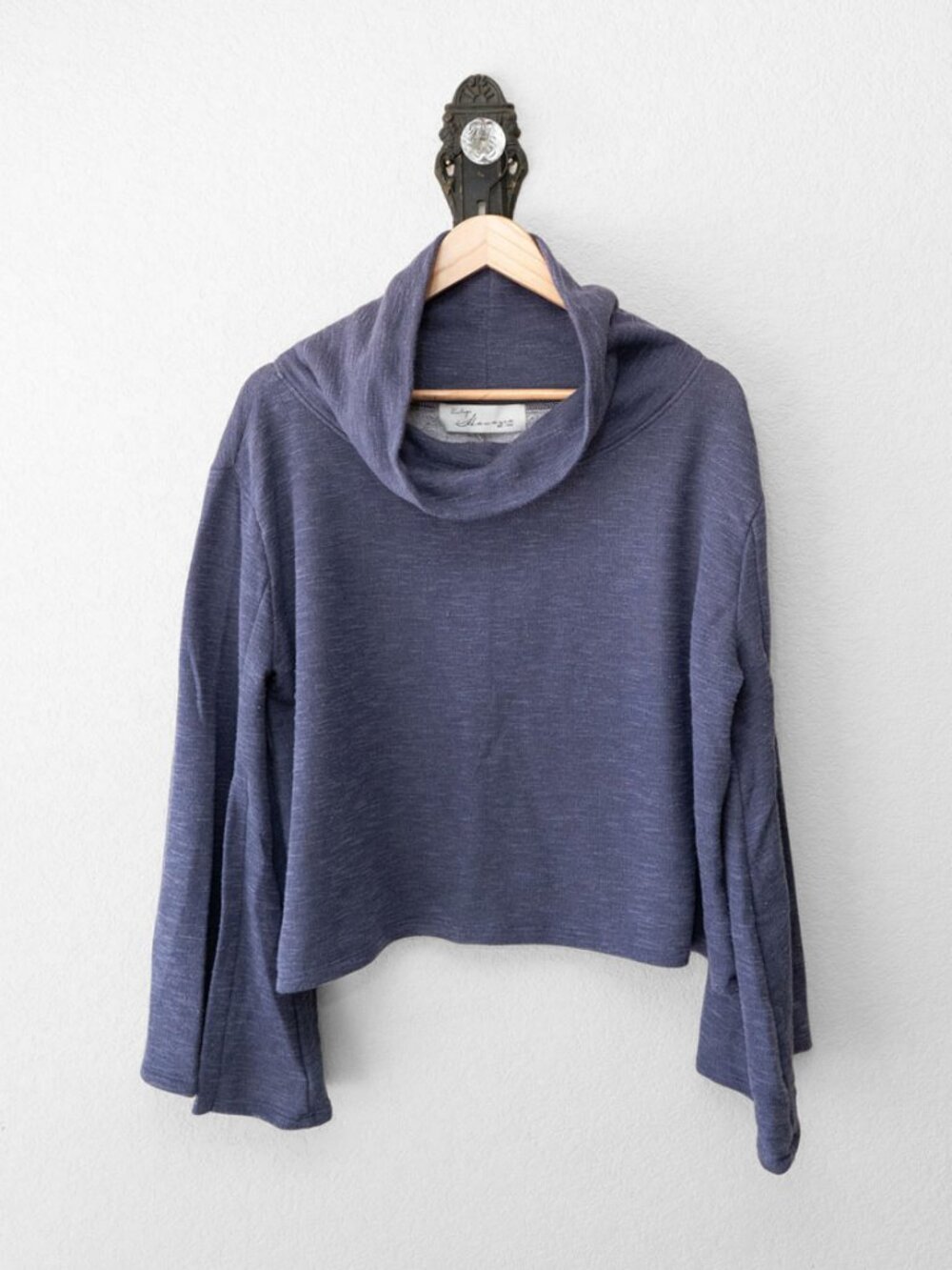 Vintage Havana Sweatshirt Womens M Blue Cowl Neck Split Sleeve Bell Pullover